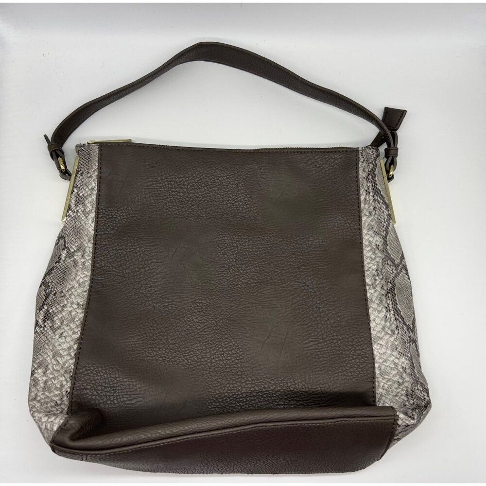 Olivia + Joy Women's Black Faux Leather Snake Print Side Panel Hobo Style Handba